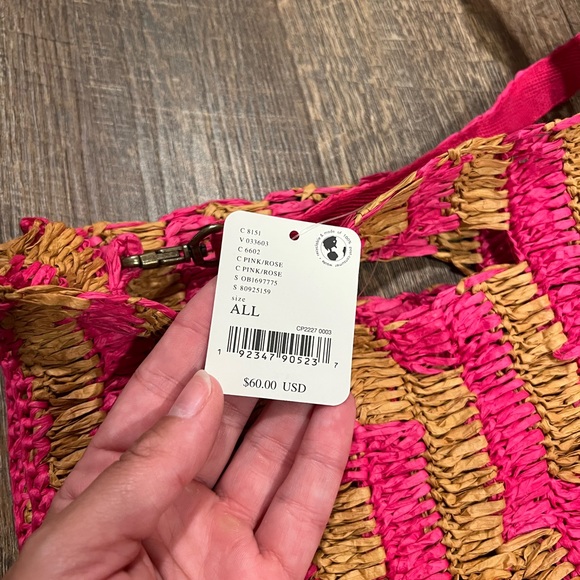 Free People Hot Pink and Tan Straw Crossbody Bag - Picture 2 of 3